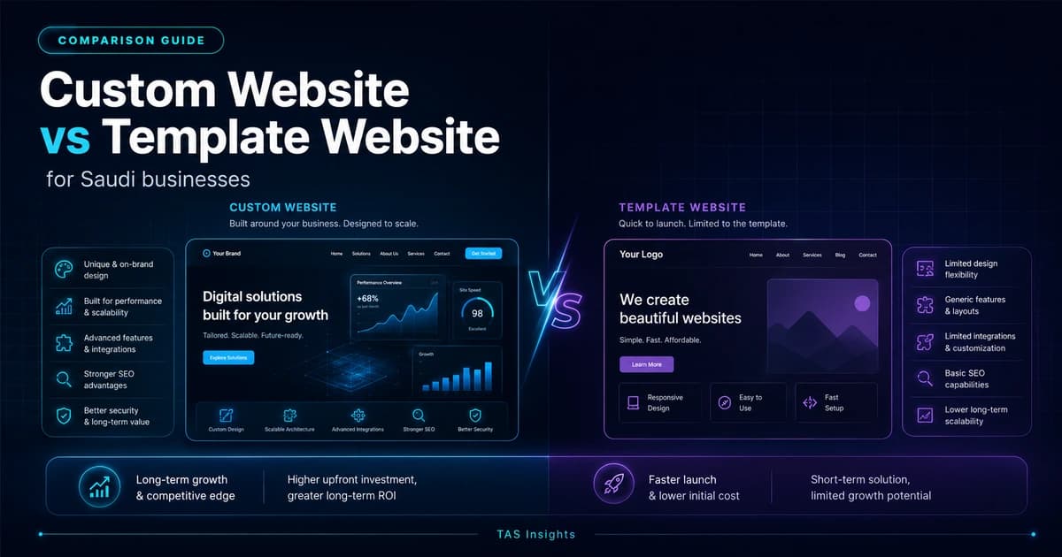Custom website versus template website comparison using a real TAS digital product project