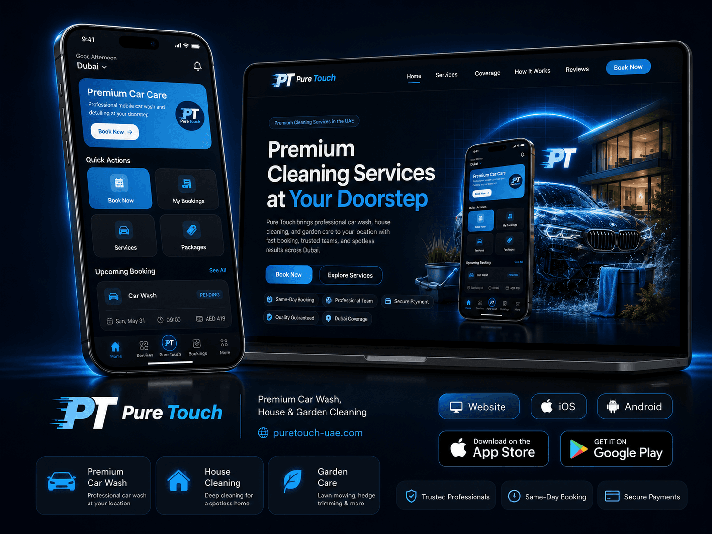 Pure Touch mobile app and website showcase